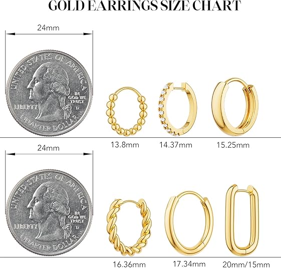 Tewiky 6 Pairs 14K Gold Plated Hoop Earrings Set for Women - Hypoallergenic Huggie Hoops Earring Lightweight Chunky Open Earrings Trendy Jewelry Dainty Gift for Valentine's Day Tewiky 6 Pairs 14K Gold Plated Hoop Earrings Set for Women - Hypoallergenic Huggie Hoops Earring Lightweight Chunky Open Earrings Trendy Jewelry Dainty Gift for Valentine's Day