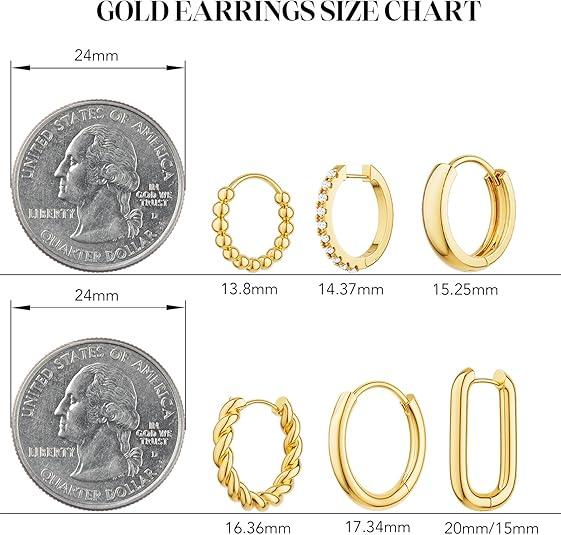 Tewiky 6 Pairs 14K Gold Plated Hoop Earrings Set for Women - Hypoallergenic Huggie Hoops Earring Lightweight Chunky Open Earrings Trendy Jewelry Dainty Gift for Valentine's Day Tewiky 6 Pairs 14K Gold Plated Hoop Earrings Set for Women - Hypoallergenic Huggie Hoops Earring Lightweight Chunky Open Earrings Trendy Jewelry Dainty Gift for Valentine's Day