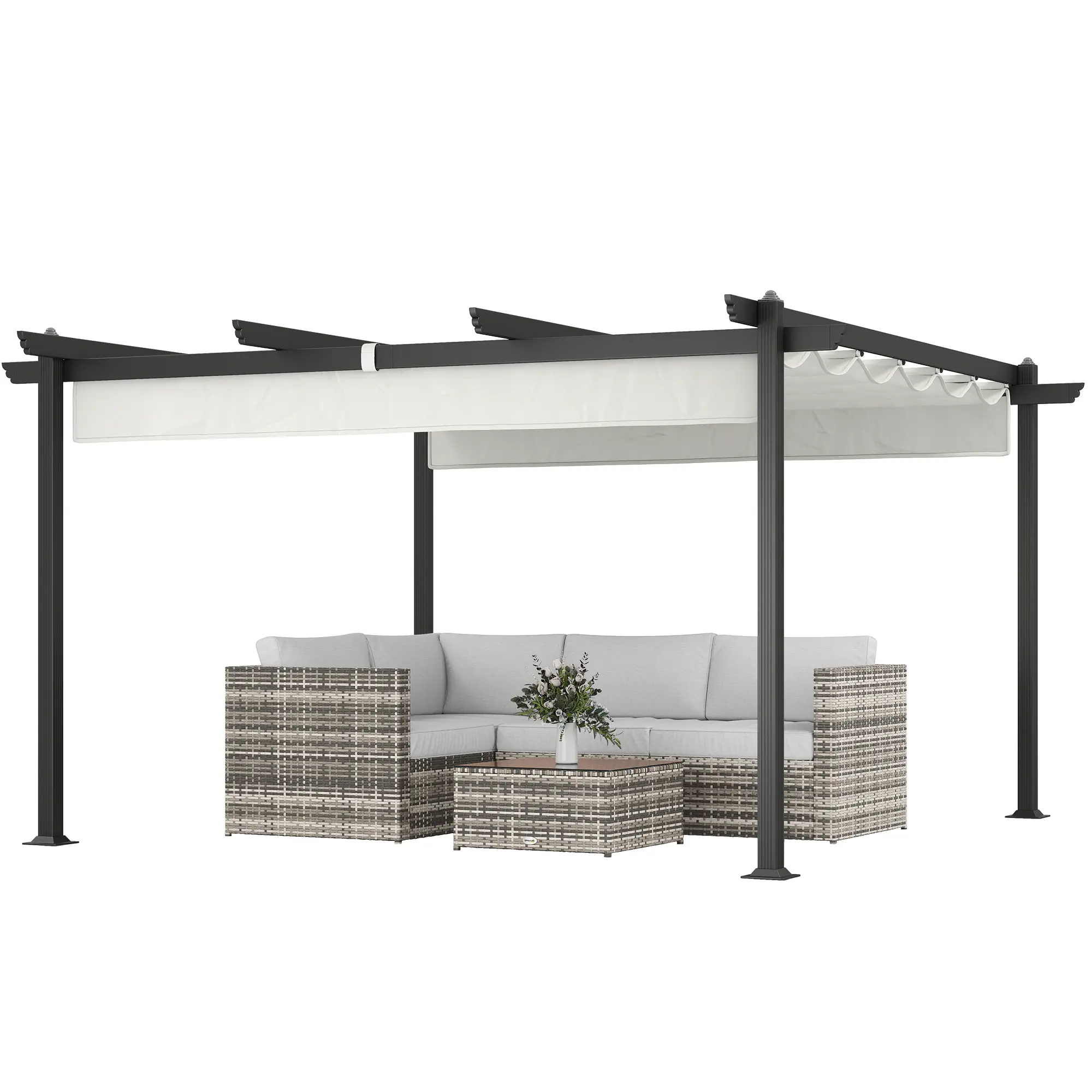 Outsunny 13' x 13' Pergola with Retractable Sunshade Canopy, Modern Rustproof Aluminum Frame with 3.1" Columns, UPF30+ for Garden & Patio, 3.1" Aluminum Columns