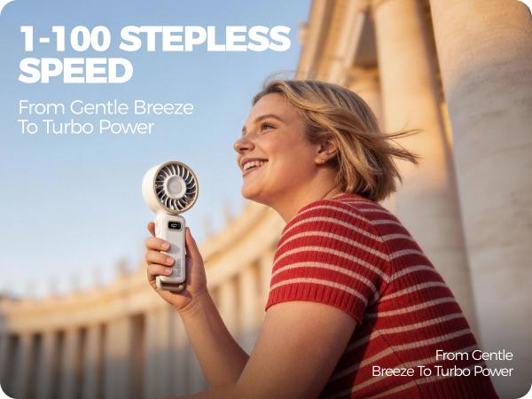 DiveBlues Portable Handheld Turbo Fan 100 GearWind 3600mAh Battery Operated Up to 15 Hours 3 IN 1 Rechargeable Cooling Fan for Outdoor Travel Working Summer Instant Heat Relief - Long Lasting