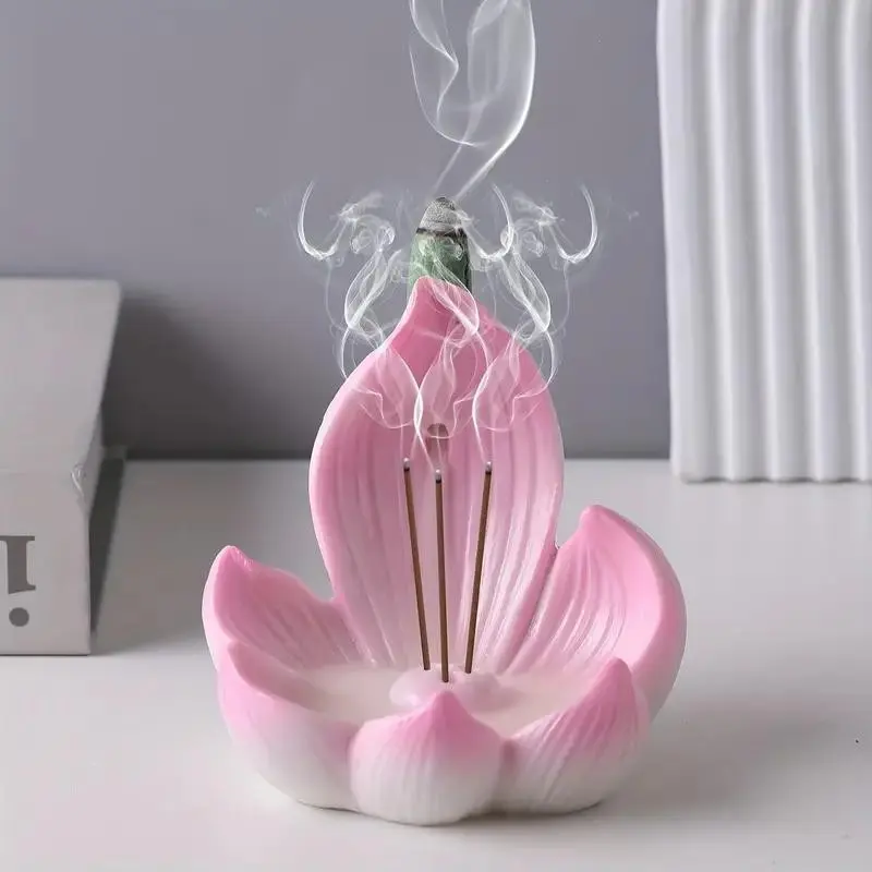 Resin Lotus Flower Incense Holder, Lightweight, Perfect for Yoga & Meditation, Ideal Gift for Christmas, Halloween, Thanksgiving & Ramadan