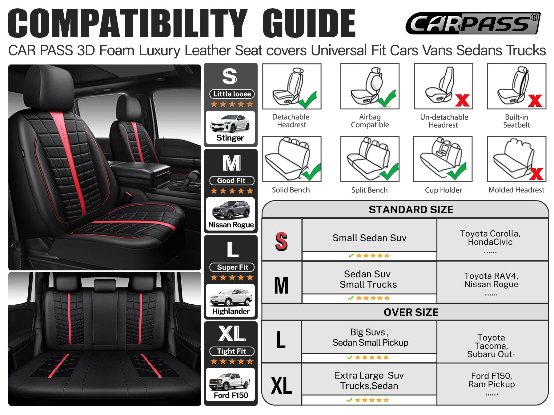 CAR PASS Leather Car Seat Cover Front Seats,3D Air Mesh Seat Covers for Car,Breathable Premium Leather Mesh Front Seat Covers Universal Fit for Cars Sedans Trucks Vans SUVs, Black&Red