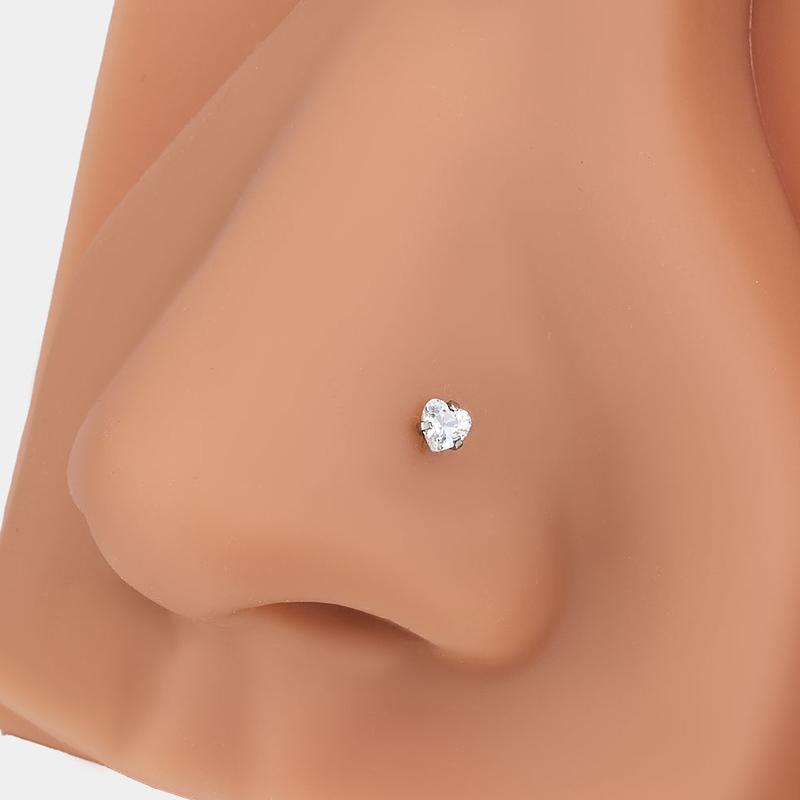 Oufer 20G Titanium Threadless Push Pin Flat Back Nostril  Nose Ear Helix Lobe Piercing Ring Bar Length 7mm In Heart Star Style