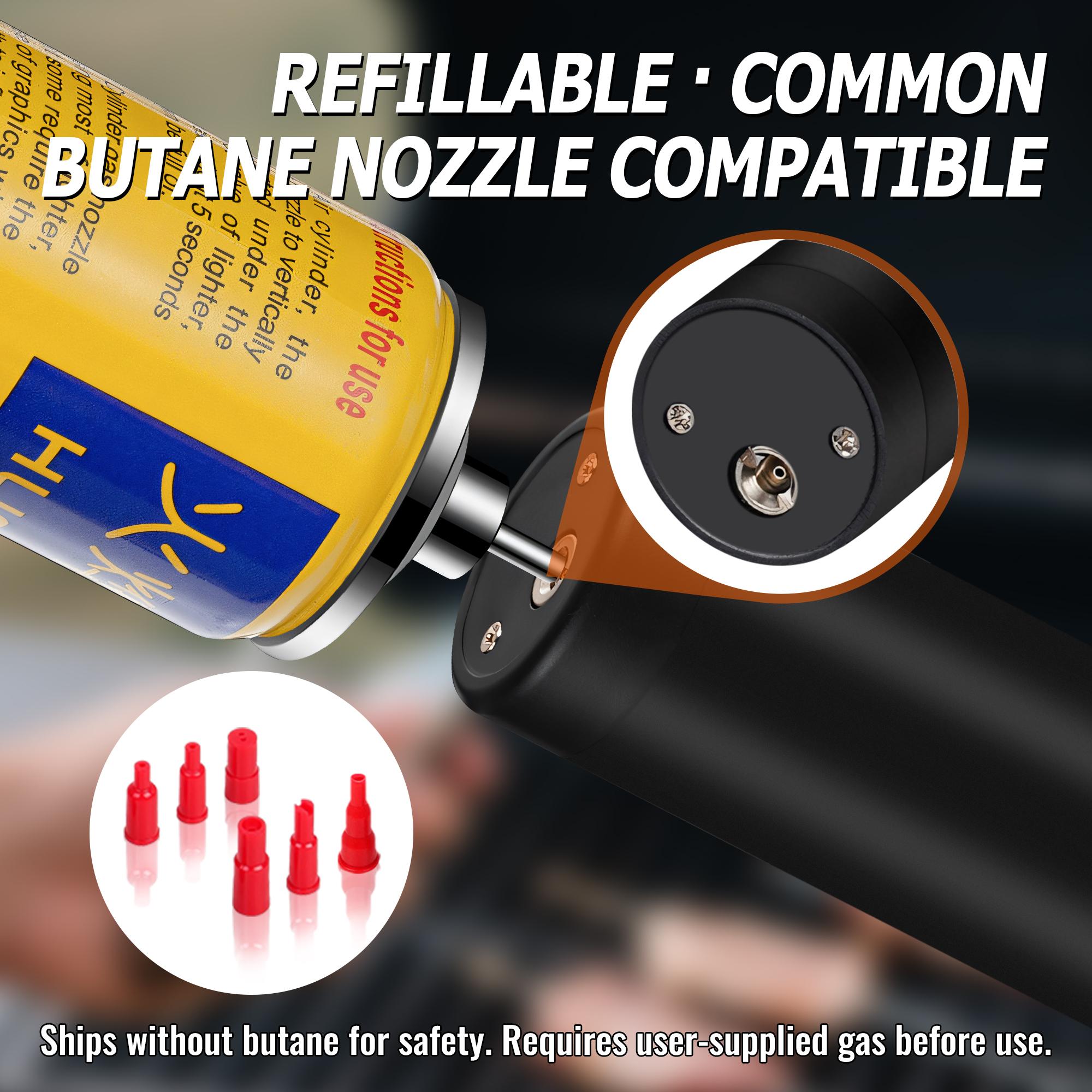 Butane Lighters Adjustable Jet Flame Torch Lighters Windproof 8" Portable Lighter Candle Campfires BBQs Kitchen (Butane Not Included) Black Decor Gift Lightweight Metal