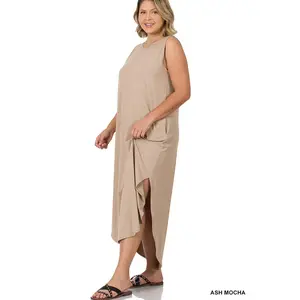 Zenana Plus Brushed Side Slit Dress with Pockets