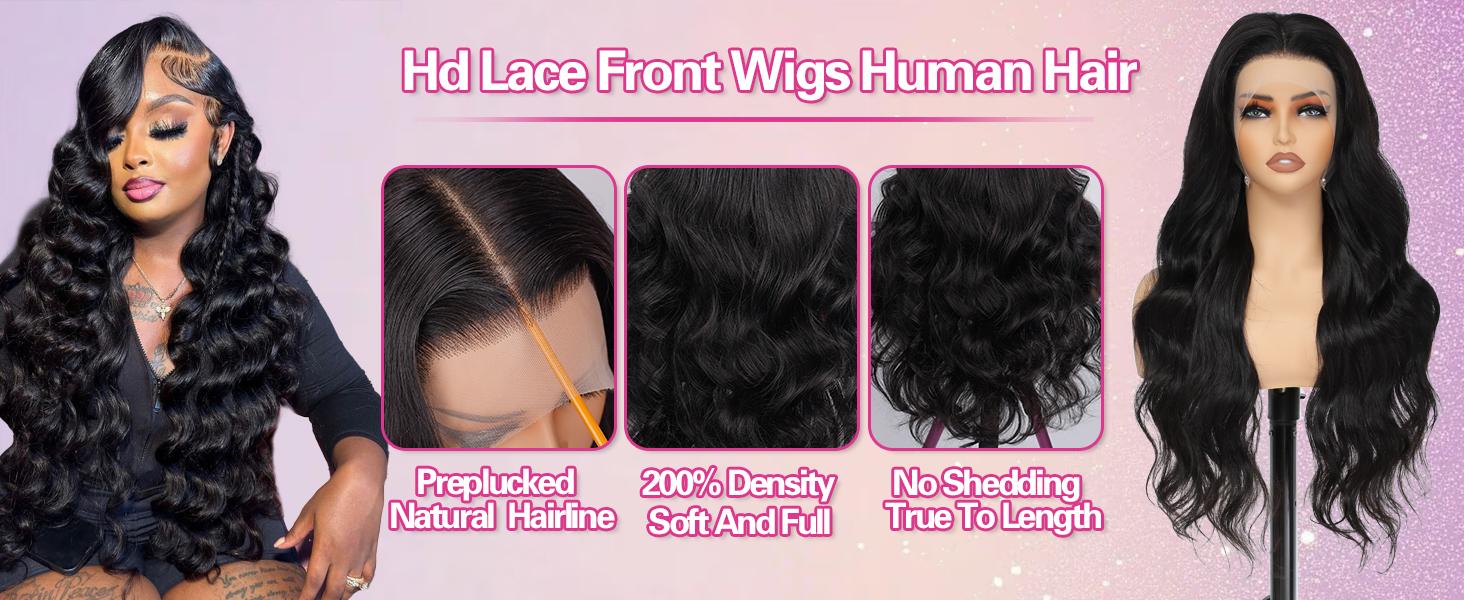 30 Inch Body Wave Lace Front Wigs Human Hair Pre Plucked 13x4 HD Transparent Lace Frontal Body Wave Human Hair Wig for Women 180 Density Natural Black