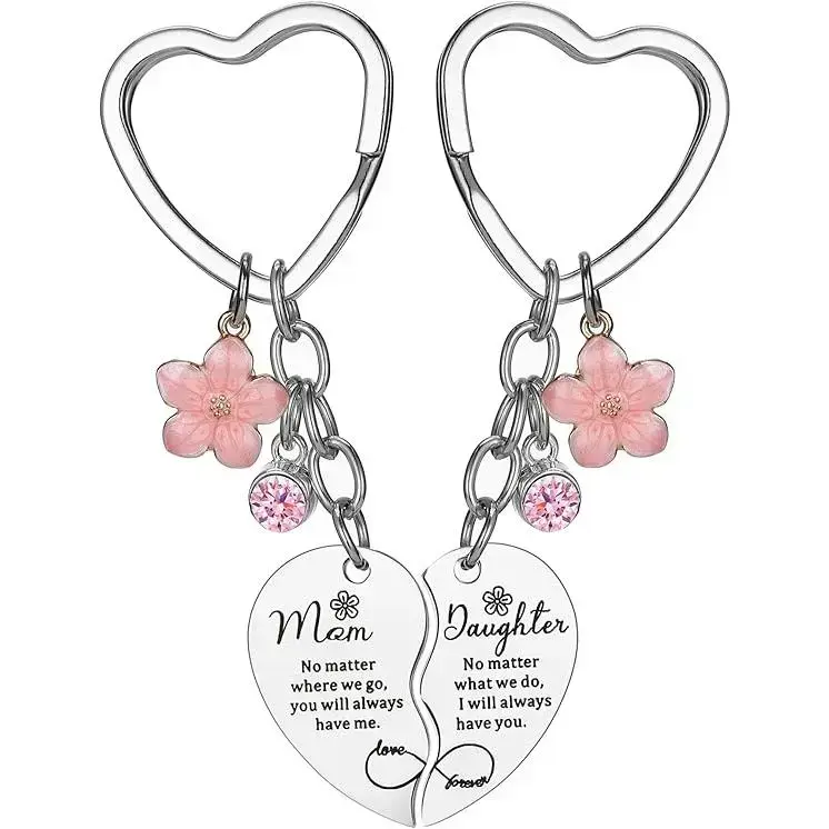 Veliora Gift S 2 Pcs Mother Daughter Heart Matching Keyring Keychain Set Gifts For Mom Mothers Day Gifts from Daughter Christmas Gift