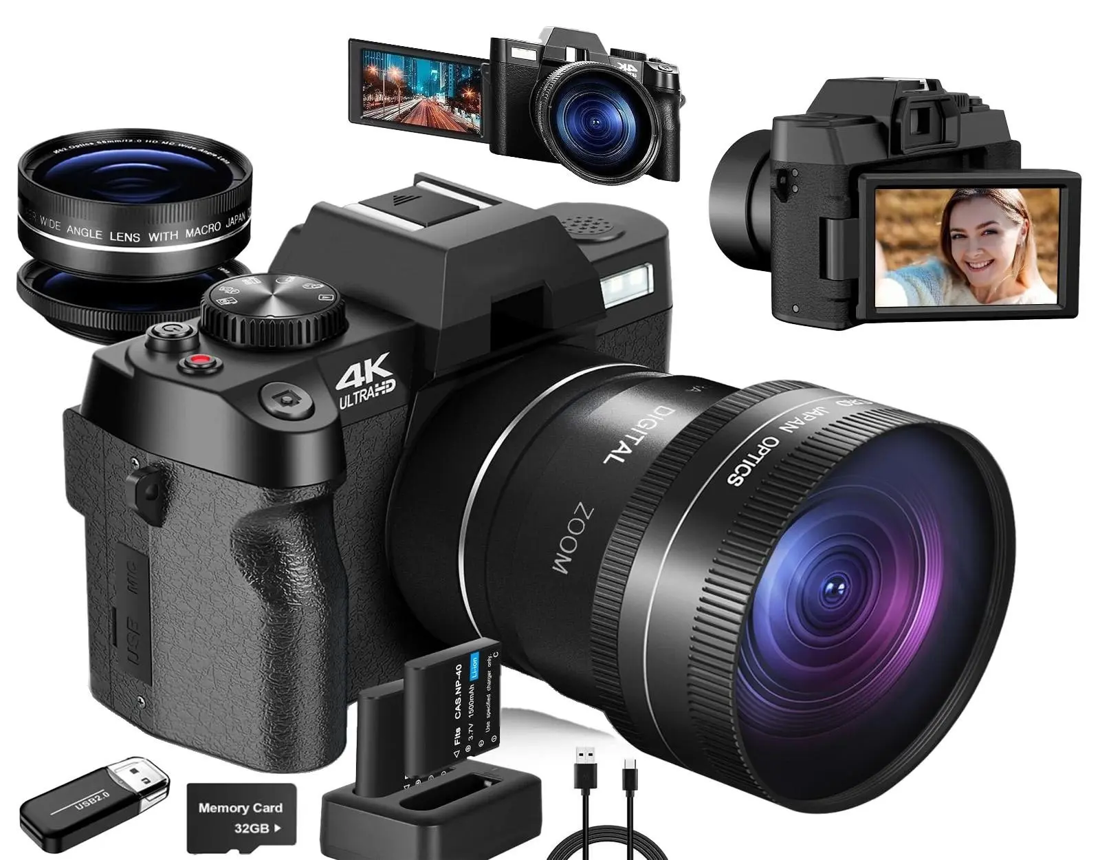Digital Cameras for Photography, Vlogging Camera  with WiFi,Flip Screen Compact Camera with Flash