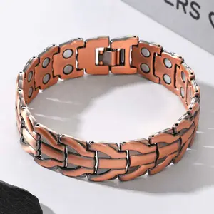Men's Adjustable Copper Bracelet - Dragon Pattern, Double-Row Magnet, Anti-Static, Fashionable Simple Design, Magnetic Field Therapy Jewelry, Valentine's Day Gift Bangle