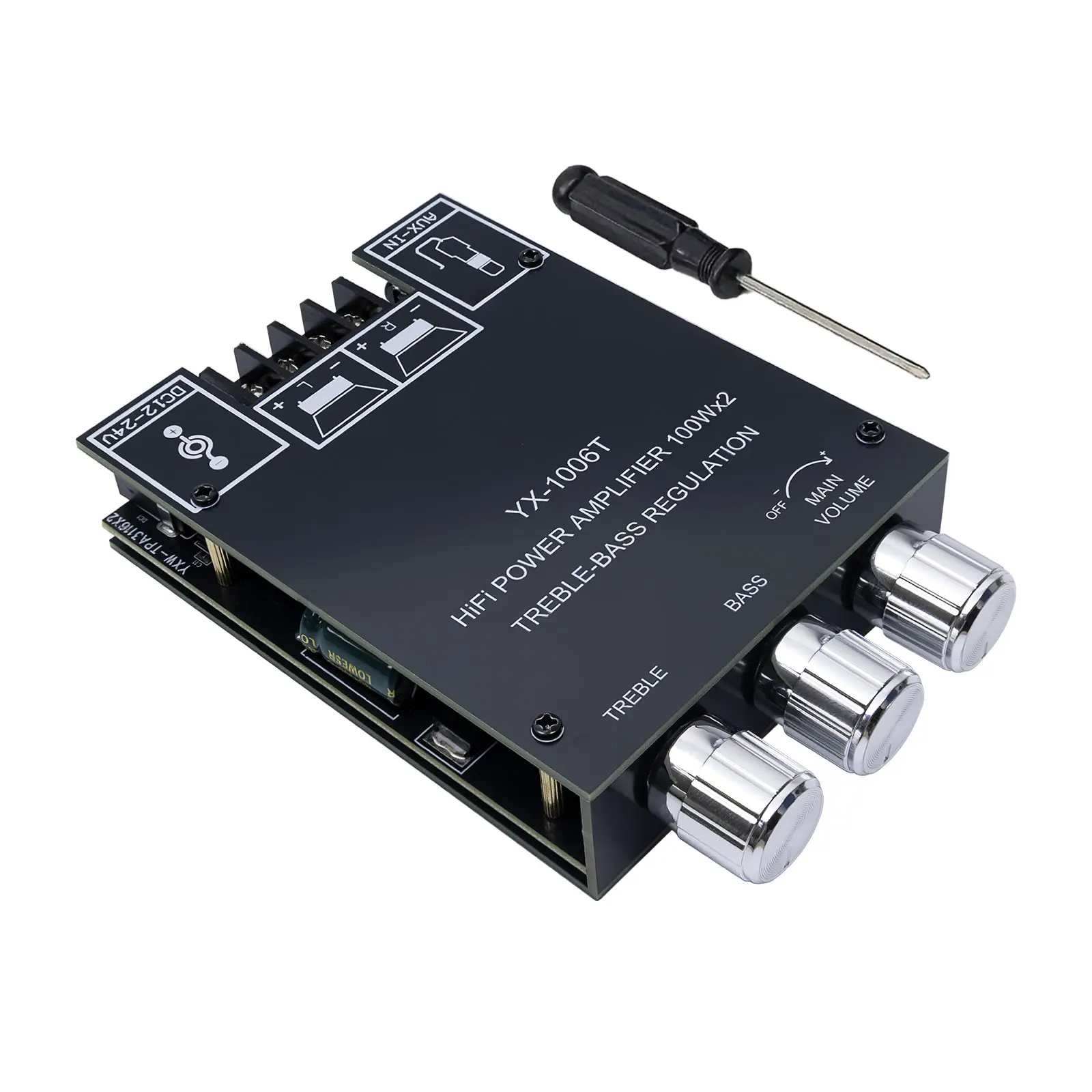 YX-1006T Bluetooth Amplifier Board 2.0CH 100W*2 Mini Audio AMP with Treble and Bass Control, BT and AUX Inputs, DC 12-24V Stereo AMP Module for Home Speakers,miniamplifier