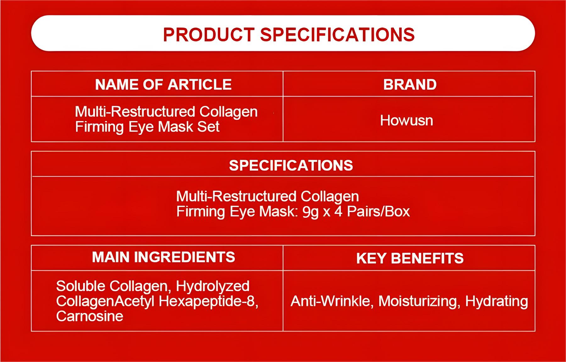 Deep Collagen Hydrogel Eye patches (4 Pairs), Firming & Moisture Facial Mask, Affordable Glass Glow Skincare Mask, Korean Skincare, Anti-aging, Drooping Eyelid, Puffiness, DEPUFFS UNDER-EYE BAGS. Hydrating