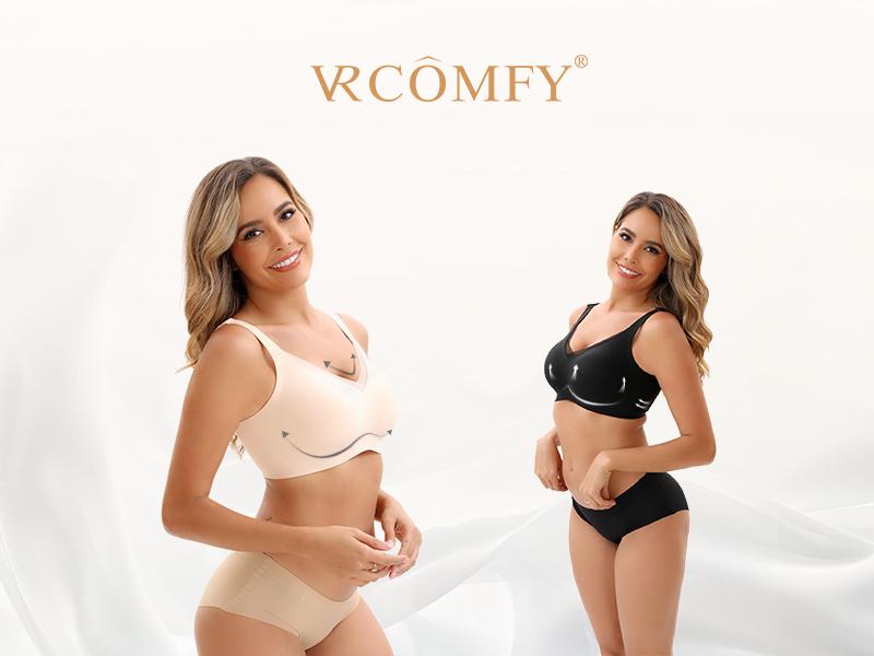 VRCOMFY  Jelly Wireless Womens Bra No Underwire Seamless Wireless Bra with Soft Support V Neck Mesh Bras Lace Bralette Everyday Bra