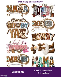 Western DTF Gang Sheet: 9 Ready To Press Transfers - 23x30, Full-Color Printing, Next Day Shipping Faux Yarn Gansheet
