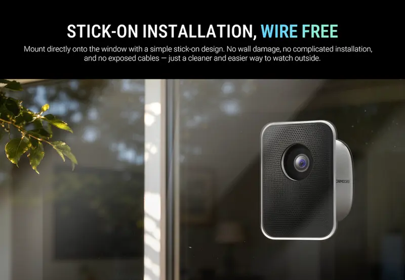 CINMOORE 4MP 2.5K Cordless Smart Wi-Fi Window Indoor Digital Camera - Home Security System, AI Full Color Night Vision, Motion Sensor, Person Detection, Easy Quick Install, SD Card&Cloud Support, 2.4GHz, Wall Mount