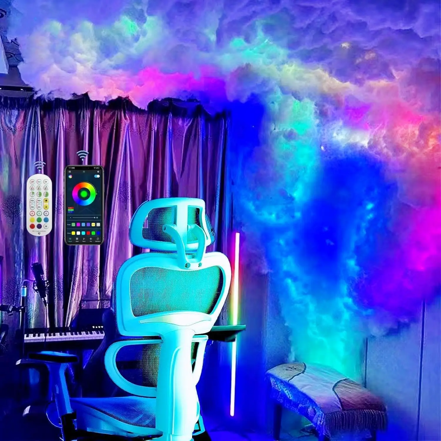 3D Thundercloud LED Light Cotton Lightning Cloud Colorful Atmosphere Night Light, DIY Creative Cloud Lights Gaming Room Garage Club Bar dj Party Light