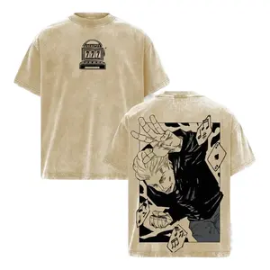 Kinji Hakari Vintage Washed Oversized Graphic Tee, Jujutsu Kaisen Culling Game Fighter Print, Unisex Streetwear Anime Soft Cotton T-Shirt for Men, Casual Menswear Gift for JJK Fans