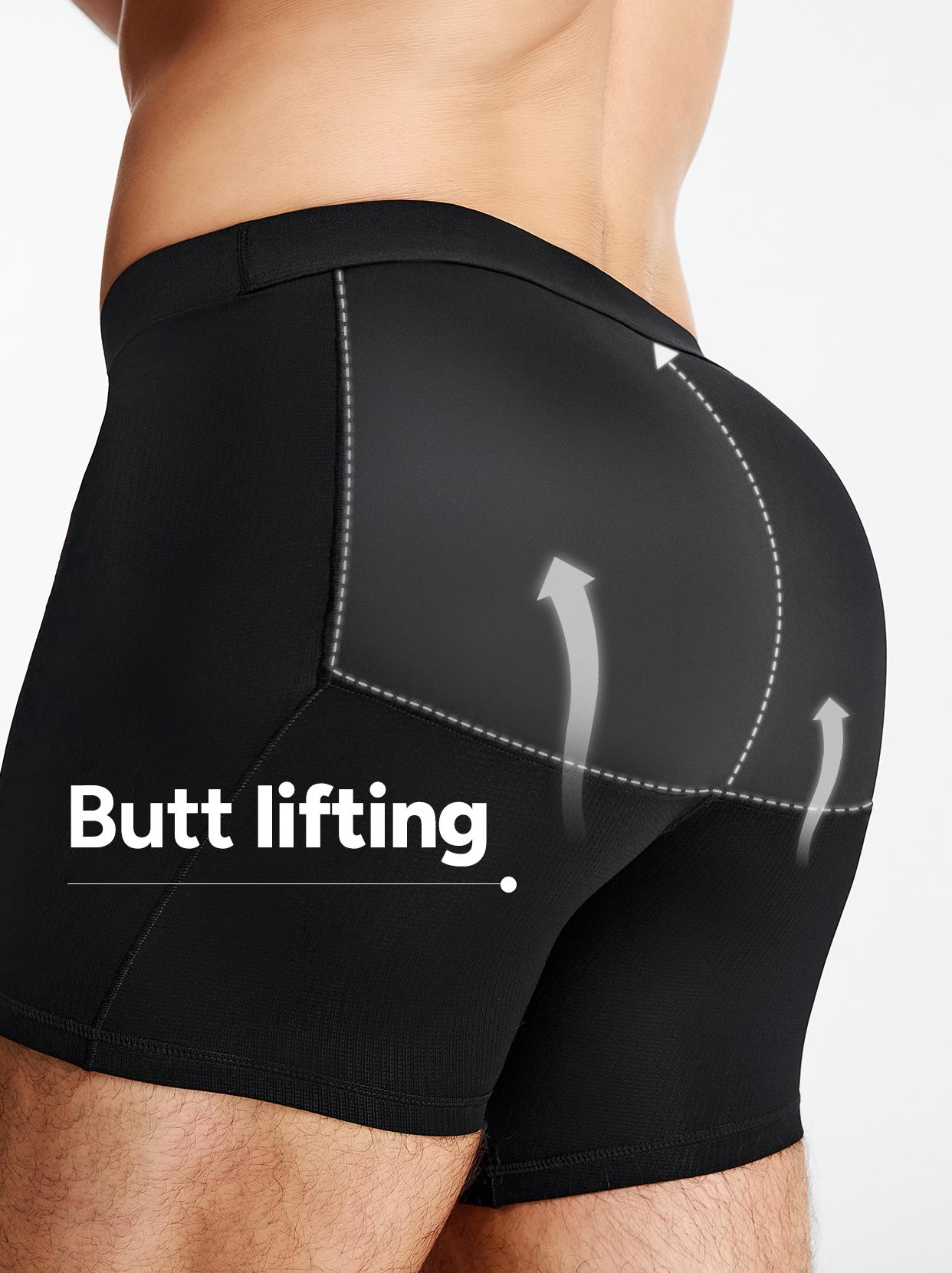 Nebility Mens 3D Butt Lift Enhancing Shapewear Boxer Briefs with Built-in One-Piece Fixed Hip Pad, Seamless Compression Underwear with High Elastic Waistband, 3D Contour Cut, Breathable Stretch Fabric for Tummy Control & Daily Support, Moisture-Wicking