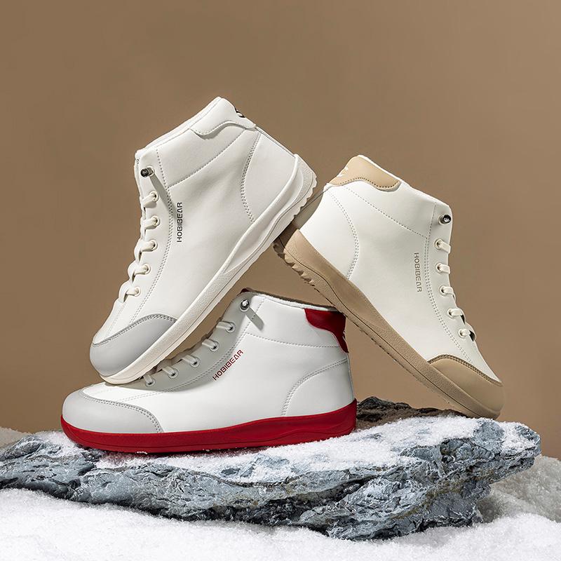 HOBIBEAR Winter Fleece Lined Wide Toe Shoes Spring Autumn Men's Sports Shoes Mid Top Flat Women's Skate Shoes