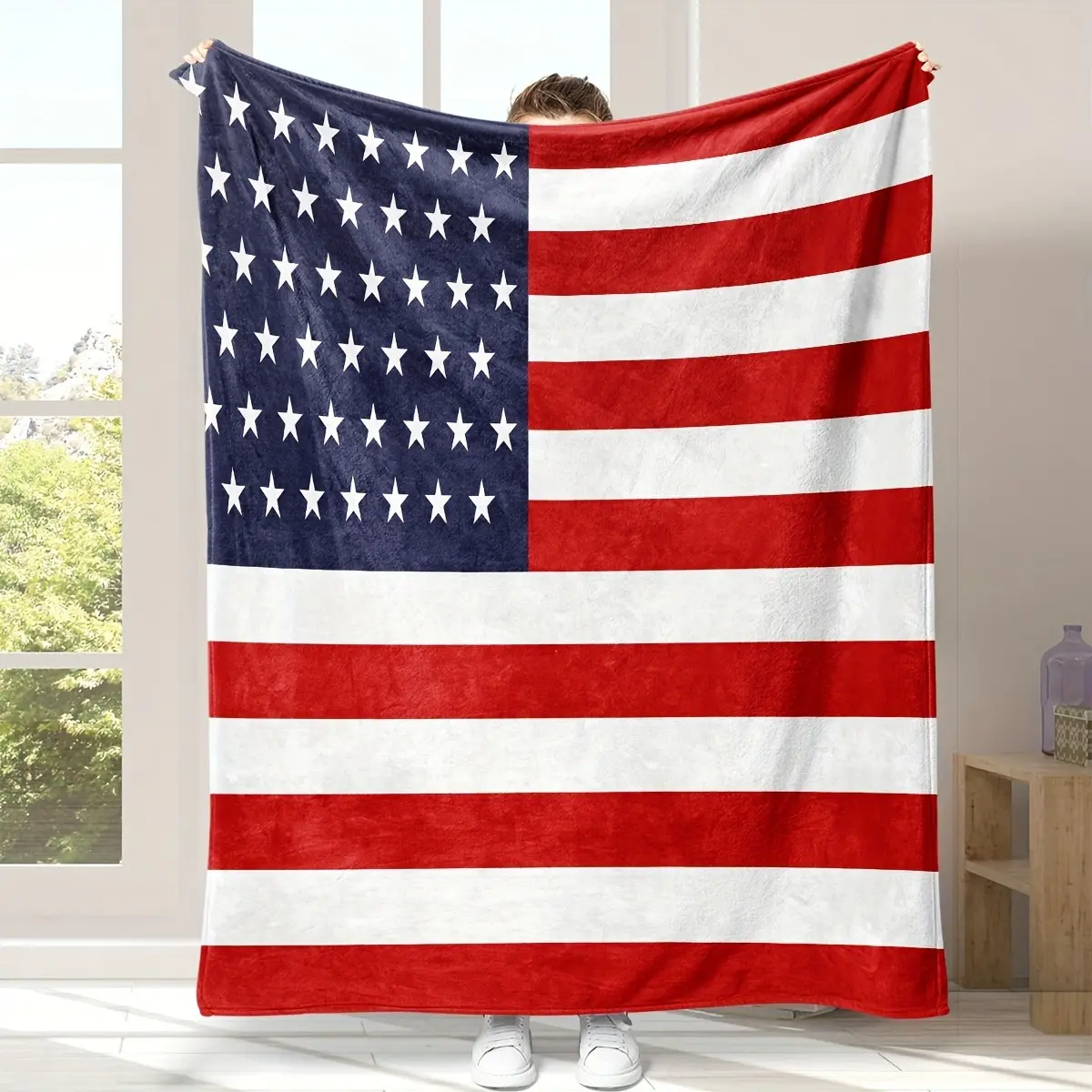 American Flag Blanket, USA Patriotic Throw Blanket, Stars and Stripes Flannel Blanket, Soft Cozy Blanket for Couch Bedroom Home Decor GiftPatriotic American Flag Blanket Super Soft Flannel Throw Cozy USA Theme Blanket for Couch Bed Living Room ，Gift