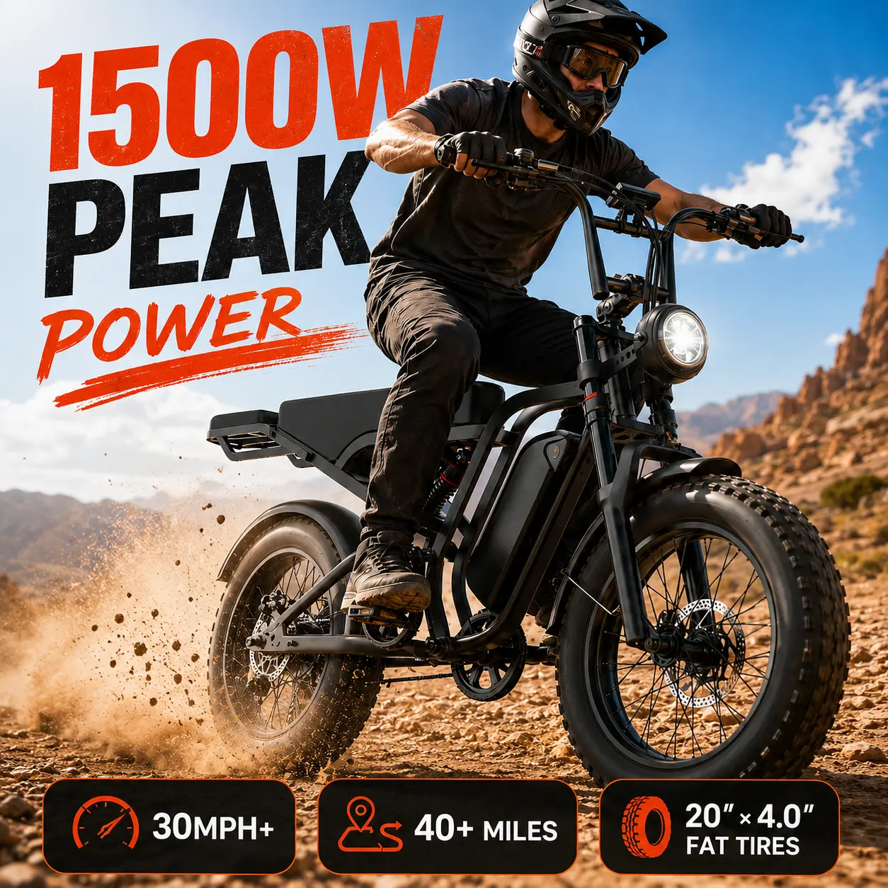 SU8 All-Terrain Electric Bike - 20''*4.0'' Tires, 30 MPH Top Speed, 40+ Mi Range, 3 Riding Modes, Double Suspension, Dual Hydraulic Brakes, Ideal Gift for Outdoor Cycling Enthusiasts sohochic