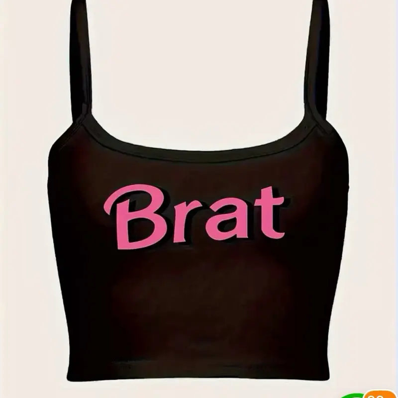 Brat Tank Top - Black Crop Top with Pink Brat Lettering for Women Tops Sleeveless