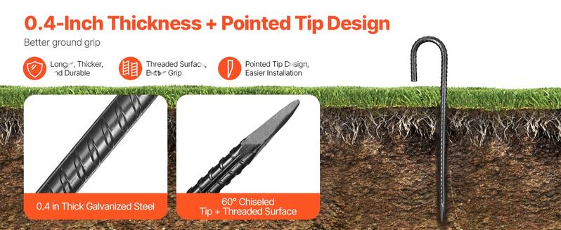 12-Inch Rebar Stakes 16 Pack Heavy Duty J Hook Galvanized Steel Ground Anchors For Lawn Garden Fencing Tent Guy Lines Landscaping Construction And Outdoor Use Corrosion Resistant Durable Steel