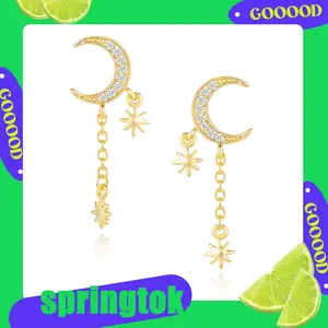 KINHOPI Earrings for Women Trendy Hypoallergenic Cubic Zirconia Dainty Star Moon Dangle Earring Statement Long Drop Chain Earrings Fashion Jewellery Gifts for Her