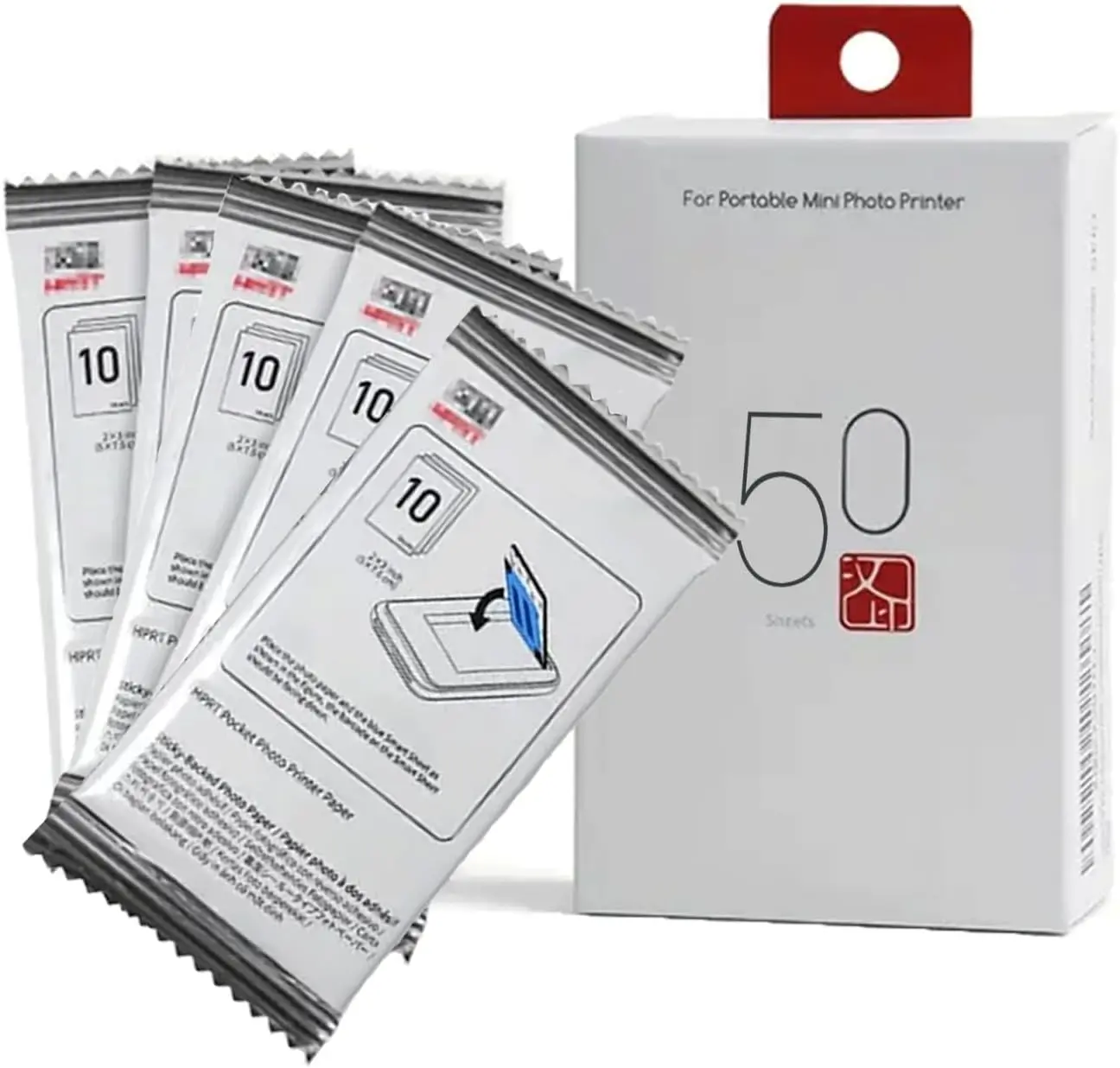 HPRT MT53 Durable Zinc Photo Paper for Mini Printers, 2x3 in Adhesive-Back Office Stationery Supplies, 50-Sheet Pack for Capturing Moments