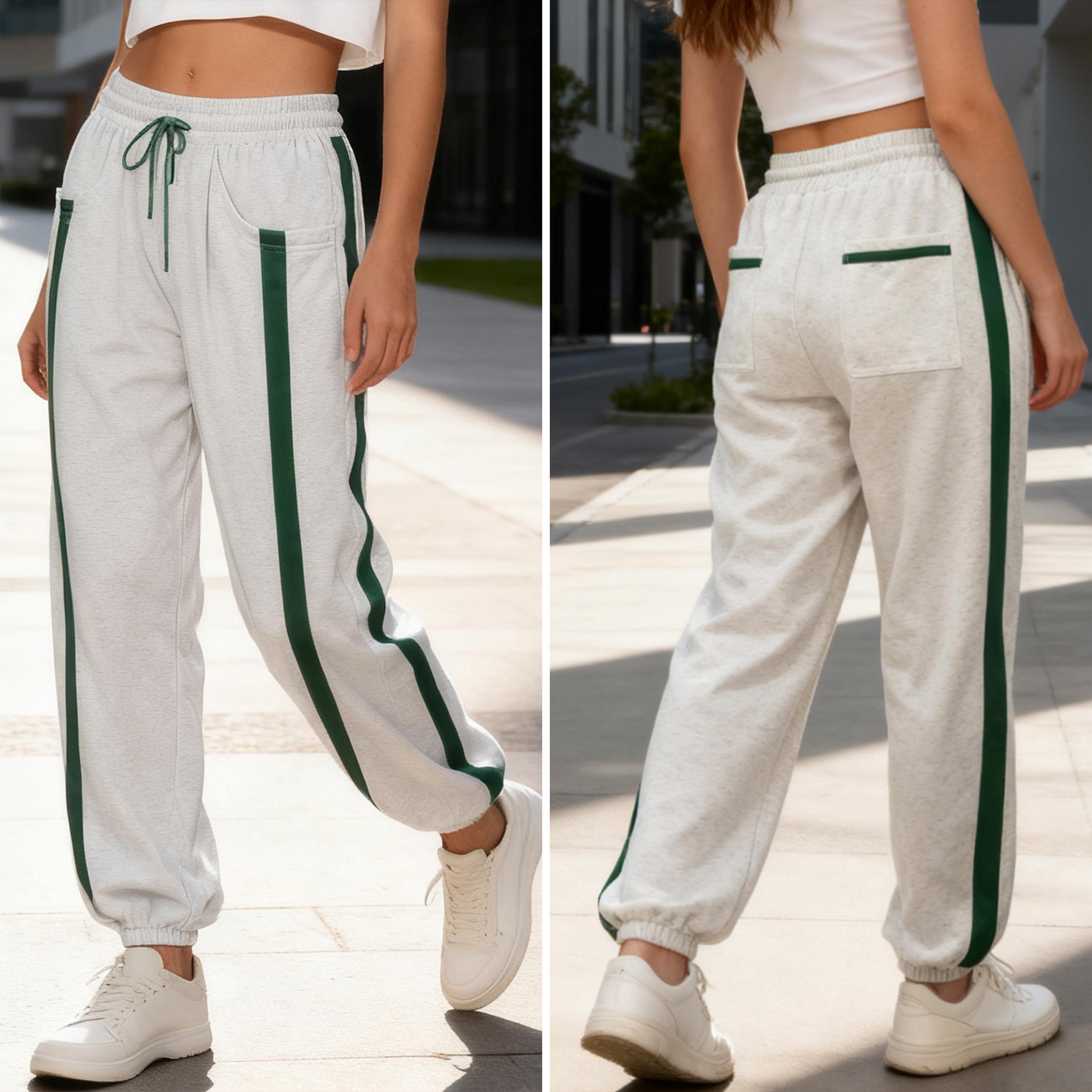 Buenoble Women's Casual Colorblock Stripe Sweatpants Loose Fit Joggers with Elastic Waist Pockets