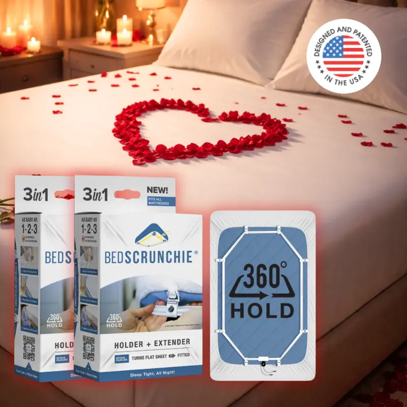 Bed Scrunchie (2-PACK) 3-in-1 Adjustable Bed Sheet Straps & Fasteners – 360° Elastic Fitted Sheet Tightener with Heavy-Duty Anti-Slip Clips – Prevent Loose or Slipping Sheets – Universal Bed Sheet Holder for Deep, Extra-Deep & Adjustable Mattresses