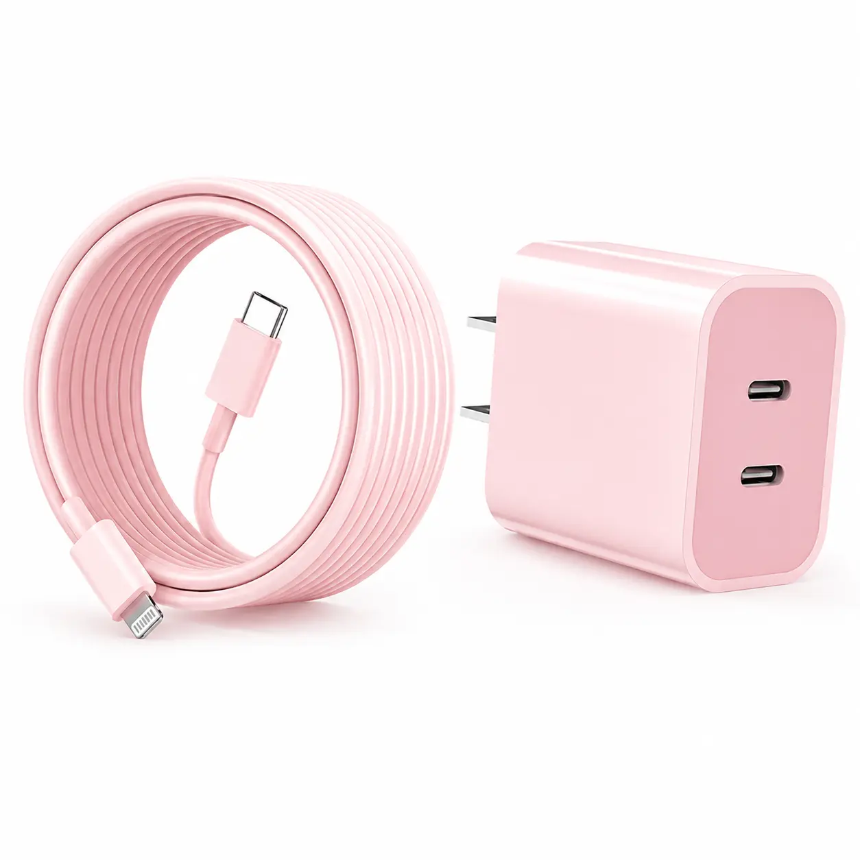 iPhone Fast Charger Cable,Dual Port Fast Charger iPhone 20W PD USB C Wall Charger Type C Power Adapter Lightning Cable Fast Charging Plug Compatible with iPhone14/13 Pro/12/11/XS/Max/XR/X/8 Plus/SE 2022,iPad(Pink)