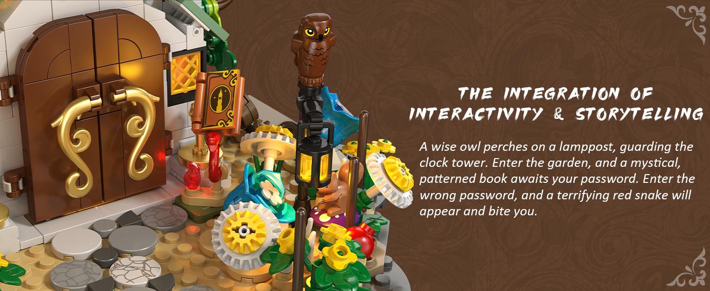 Magic Clock Tower Building Set with Light, 1566 PCS Big Medieval Castle House Construction Model with Owl & Garden, Home Decor Building Block Kit, for Adults Teens Boys Girls 12+