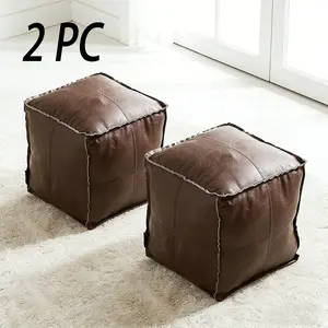 Kids Room Storage Solution! Unstuffed Ottoman Cover – Durable Faux Leather Footstool. Hide Stuffed Toys & Blankets Inside, Then Zip to Create Extra Seating. Scratch-Resistant & Wipeable Square Pouf Cover for Playroom, Nursery,or Dorm (Filler Not Included)