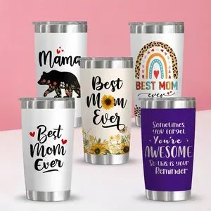 "Best Mom Ever" Insulated Mom Tumbler - 20oz Stainless Steel with Lid - Perfect Mother's Day Gift for Mom, Bonus Mom, Mom-in-law from Daughter or Son - Double-Wall Vacuum Insulation