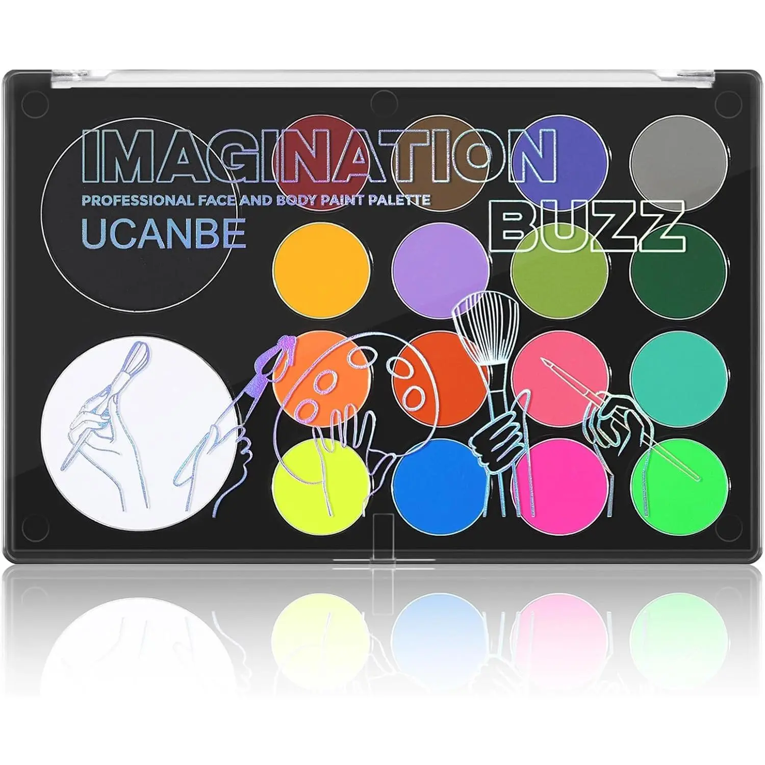 #backtoschool UCANBE 18-Shade Water-Based Face & Body Paint Kit, Vibrant Cosmetic Palette with Large White, Black & Neon Glow UV Colors for Halloween Pumpkin Designs, Cosplay & Stage SFX Makeup