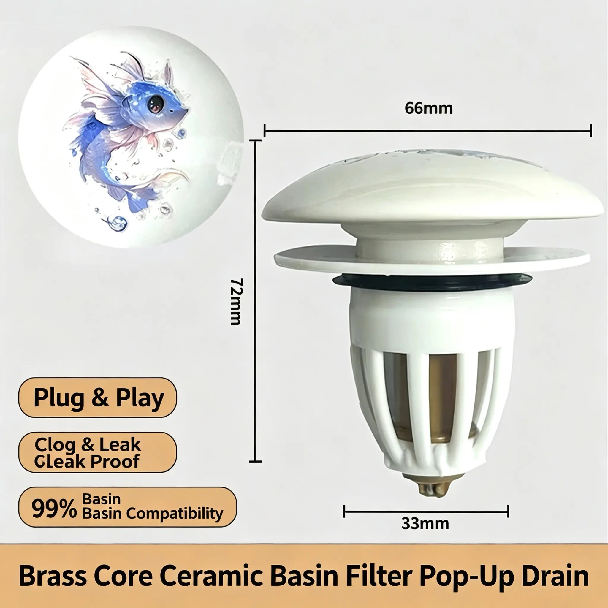 1Pcs Washbasin Sink Drain Plug, Press Type Washbasin Sink, Anti-Odor Plug, Bounce Core Floor Drain Bathroom Sink Clogging Filter