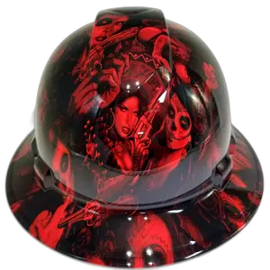 Candy Red Sugar Skull Bandito - Custom Hydro Dipped Full Brim Hard Hat
