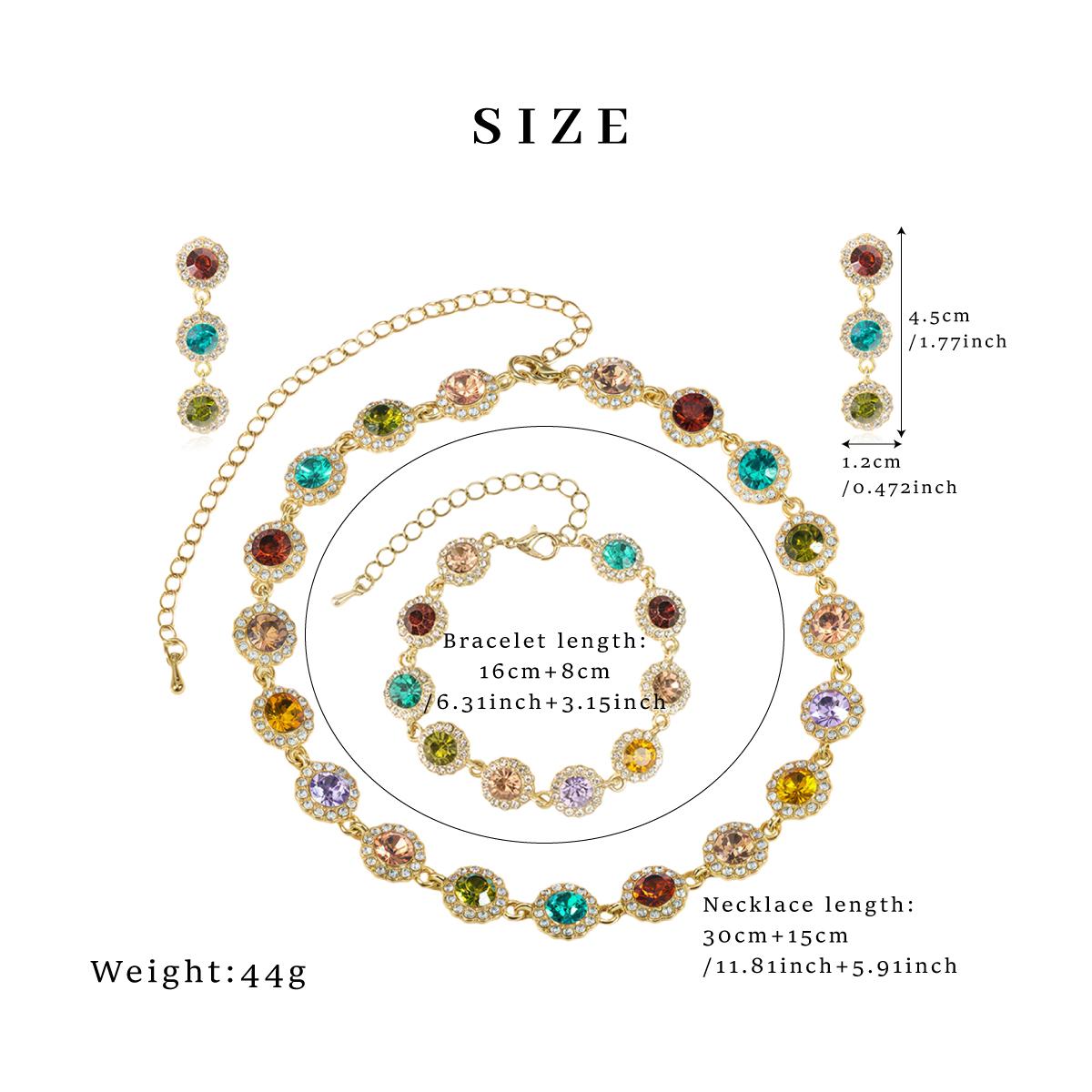 GGIRL Colorful Rhinestone Jewelry Set - Multi Color Bracelet & Shining Earrings - Stackable Choker Necklace - Unisex Daily Wear Gift Party Accessory for Various Festivals Fashion Jewelry Gift for Holiday Haul Christmas Birthdays Anniversaries