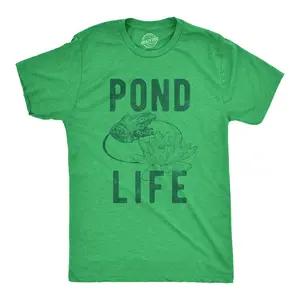 Mens Pond Life Graphic T Shirt Funny Summer Toad Frog Lilypad Novelty Graphic Tee Mens Funny T Shirts Cool Vintage Fashion T-Shirt Gift Classic Menswear Funny Camping Short Sleeve Novelty Tees for Guys Green