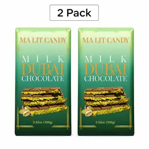 Dubai Chocolate Bar -2 Pack - 3.52 oz each - Luxury MA LIT CANDY Milk Chocolate Dubai Knafeh Bar with Rich Filling - Great Gift for the Holidays