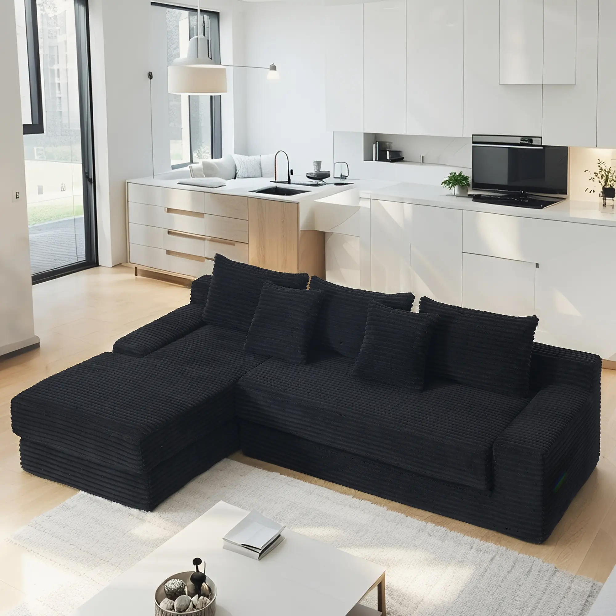 101" L-Shaped Upholstered Sectional Sofa Set - Interchangeable Pieces, Plush Corduroy Fabric, Deep Seating, Modern Sofas, Sectional Cloud Couch, Minimalist Design, Coil Spring Reinforcement, for Living Room Kids' Play Zones, Children