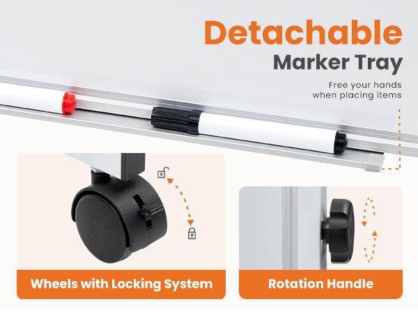 Rolling Whiteboard Double Sided , Magnetic White Board Dry Erase 46"x32" on Wheels, Dry Erase Board with Stand for School, Office and Home, Silver Aluminium Frame