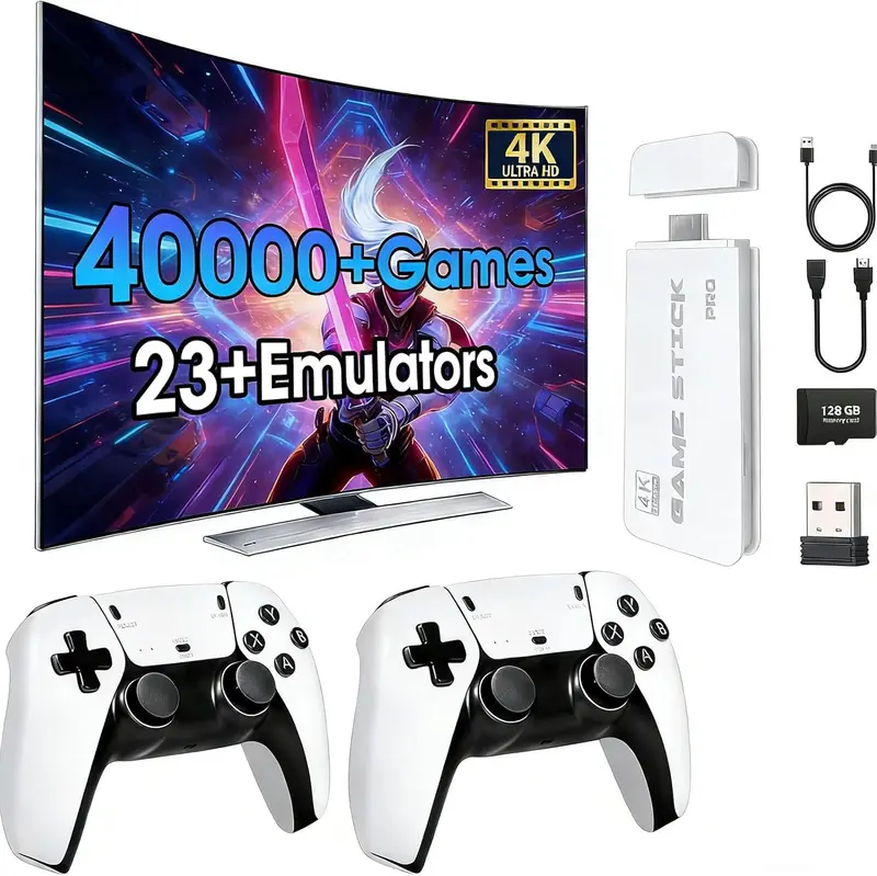 40000+ Classic Games 2026 All-New M15 Retro Gaming Stick Pro 128GB 4K Game Console 23 Emulators Dual 2.4G Wireless Controllers Plug and Play Portable for TV Monitor Projector