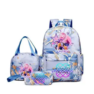 KPop Demon Hunters Anime Figure Large Capacity Waterproof Bookbag 3pcs Backpack Lunch Bag Pencil Pouch Children Gift