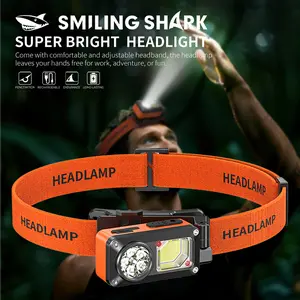 【TD-0280】SmilingShark Sensor Head Lamp Powerful 5*LED+COB Super Bright Lampu Kepala Free Adjustable of Angle Head Torch Light with White/Red Light 6Modes Type-C Rechargeable for Camping		