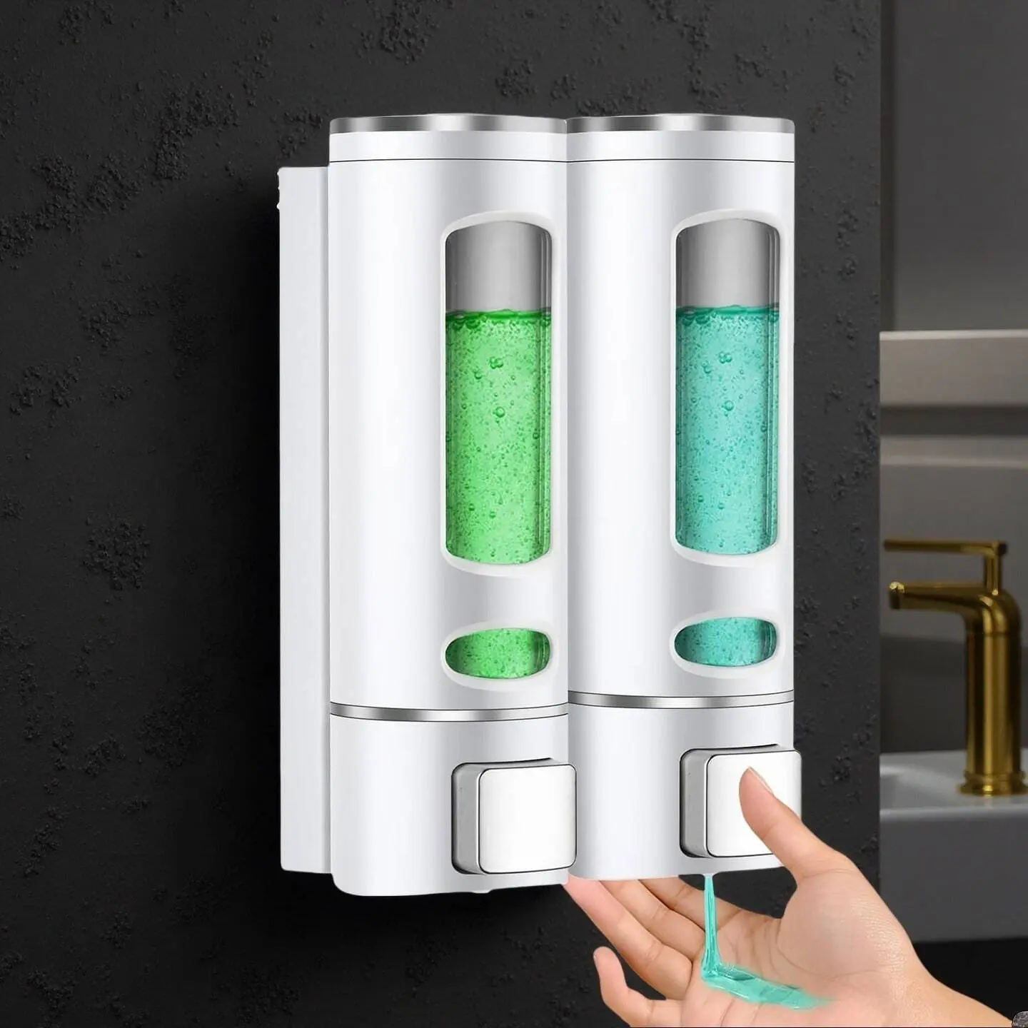 Wall Mounted Shampoo & Conditioner Dispenser Set, No Drill Installation, 400ML Liquid Soap Shower Pump, Bathroom Organizer, Bathroom Accessory