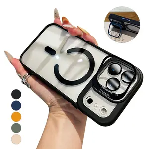 Magnetic Case For iPhone 17 16 15 14 13 12 Pro Max, Built-in Lens Kickstand Camera Protector Slim Protective Shockproof Transparent Clear Cover