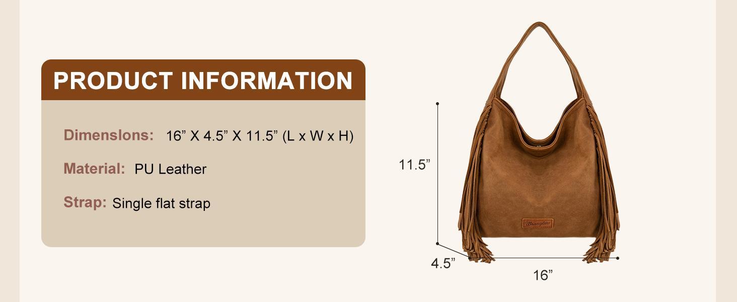 Wrangler Women Fringe Hobo Bag Western Purse Shoulder Bag
