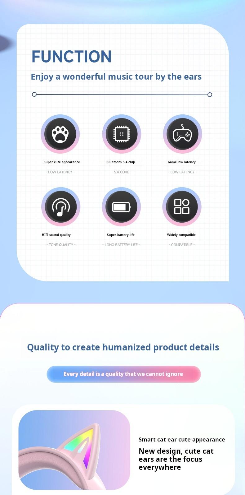 Wireless Bluetooth Cat Ear Headphones with Mic LED Light Foldable Over Ear Headset for Mobile Phone Laptop and Computer Cute Gift for Kids Teens and Adults