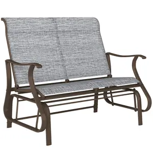 Outsunny 2-Person Outdoor Glider Bench，Patio Glider Loveseat Chair with Powder Coated Steel Frame，2 Seats Porch Rocking Glider for Backyard, Lawn, Garden and Porch, Mixed Gray